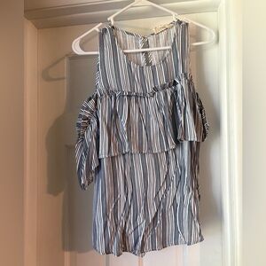 T.J.Maxx Blue and White Striped Ruffle Tank Top